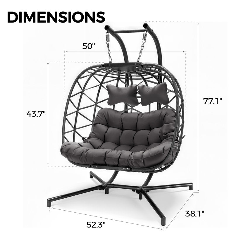 2 Person Outdoor/Indoor Porch Swings With Stand Double Hanging Egg Chair With Cozy Cushion And Cover