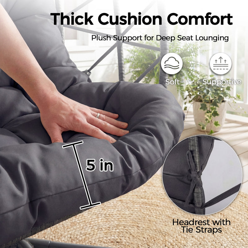 2 Person Outdoor/Indoor Porch Swings With Stand Double Hanging Egg Chair With Cozy Cushion And Cover