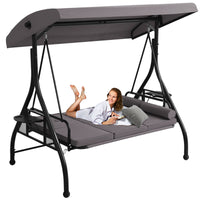 Patio 3 Seat Outdoor Porch Swing, Outdoor 2-in-1 Swings Glider Chair for Adults with Adjustable Canopy & Pillows, Outside Swing Bench for Backyard, Garden, Yard, Poolside, Balcony