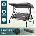 Patio 3 Seat Outdoor Porch Swing, Outdoor 2-in-1 Swings Glider Chair for Adults with Adjustable Canopy & Pillows, Outside Swing Bench for Backyard, Garden, Yard, Poolside, Balcony