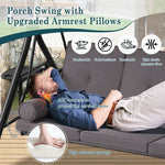 Patio 3 Seat Outdoor Porch Swing, Outdoor 2-in-1 Swings Glider Chair for Adults with Adjustable Canopy & Pillows, Outside Swing Bench for Backyard, Garden, Yard, Poolside, Balcony