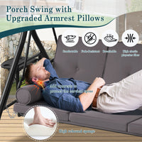 Patio 3 Seat Outdoor Porch Swing, Outdoor 2-in-1 Swings Glider Chair for Adults with Adjustable Canopy & Pillows, Outside Swing Bench for Backyard, Garden, Yard, Poolside, Balcony