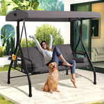 Patio 3 Seat Outdoor Porch Swing, Outdoor 2-in-1 Swings Glider Chair for Adults with Adjustable Canopy & Pillows, Outside Swing Bench for Backyard, Garden, Yard, Poolside, Balcony