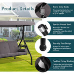 Patio 3 Seat Outdoor Porch Swing, Outdoor 2-in-1 Swings Glider Chair for Adults with Adjustable Canopy & Pillows, Outside Swing Bench for Backyard, Garden, Yard, Poolside, Balcony