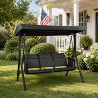 Brenda 3-Seat Outdoor Porch Swing Glider, Patio Swing with Adjustable Canopy, Heavy-Duty Steel Frame, Breathable Textilene Seat and Backrest, Side Pockets, Gray