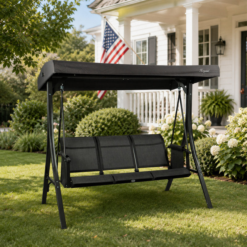 Brenda 3-Seat Outdoor Porch Swing Glider, Patio Swing with Adjustable Canopy, Heavy-Duty Steel Frame, Breathable Textilene Seat and Backrest, Side Pockets, Gray
