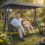 Brenda 3-Seat Outdoor Porch Swing Glider, Patio Swing with Adjustable Canopy, Heavy-Duty Steel Frame, Breathable Textilene Seat and Backrest, Side Pockets, Gray