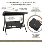 Brenda 3-Seat Outdoor Porch Swing Glider, Patio Swing with Adjustable Canopy, Heavy-Duty Steel Frame, Breathable Textilene Seat and Backrest, Side Pockets, Gray