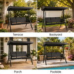 Brenda 3-Seat Outdoor Porch Swing Glider, Patio Swing with Adjustable Canopy, Heavy-Duty Steel Frame, Breathable Textilene Seat and Backrest, Side Pockets, Gray