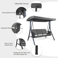 Brenda 3-Seat Outdoor Porch Swing Glider, Patio Swing with Adjustable Canopy, Heavy-Duty Steel Frame, Breathable Textilene Seat and Backrest, Side Pockets, Gray