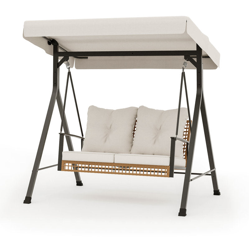 2-Person Outdoor Porch Swing with Adjustable Canopy & Stand, 2-in-1 Convertible Swing to Flat Bed, Patio Glider Bench with Thick Cushions, Heavy-Duty Steel Frame, Weather Resistant, for Garden, Yard, Deck