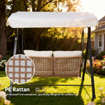 2-Person Outdoor Porch Swing with Adjustable Canopy & Stand, 2-in-1 Convertible Swing to Flat Bed, Patio Glider Bench with Thick Cushions, Heavy-Duty Steel Frame, Weather Resistant, for Garden, Yard, Deck