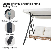 2-Person Outdoor Porch Swing with Adjustable Canopy & Stand, 2-in-1 Convertible Swing to Flat Bed, Patio Glider Bench with Thick Cushions, Heavy-Duty Steel Frame, Weather Resistant, for Garden, Yard, Deck