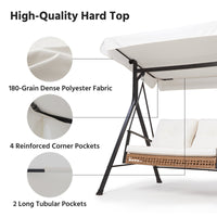 2-Person Outdoor Porch Swing with Adjustable Canopy & Stand, 2-in-1 Convertible Swing to Flat Bed, Patio Glider Bench with Thick Cushions, Heavy-Duty Steel Frame, Weather Resistant, for Garden, Yard, Deck