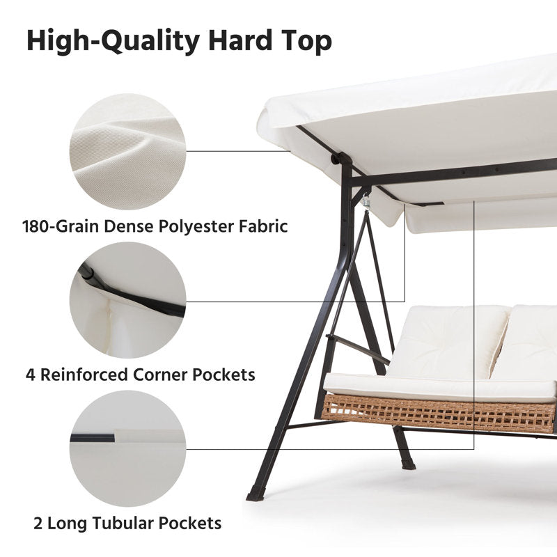 2-Person Outdoor Porch Swing with Adjustable Canopy & Stand, 2-in-1 Convertible Swing to Flat Bed, Patio Glider Bench with Thick Cushions, Heavy-Duty Steel Frame, Weather Resistant, for Garden, Yard, Deck