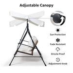 2-Person Outdoor Porch Swing with Adjustable Canopy & Stand, 2-in-1 Convertible Swing to Flat Bed, Patio Glider Bench with Thick Cushions, Heavy-Duty Steel Frame, Weather Resistant, for Garden, Yard, Deck