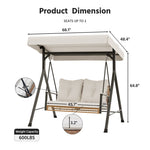 2-Person Outdoor Porch Swing with Adjustable Canopy & Stand, 2-in-1 Convertible Swing to Flat Bed, Patio Glider Bench with Thick Cushions, Heavy-Duty Steel Frame, Weather Resistant, for Garden, Yard, Deck