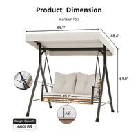 2-Person Outdoor Porch Swing with Adjustable Canopy & Stand, 2-in-1 Convertible Swing to Flat Bed, Patio Glider Bench with Thick Cushions, Heavy-Duty Steel Frame, Weather Resistant, for Garden, Yard, Deck