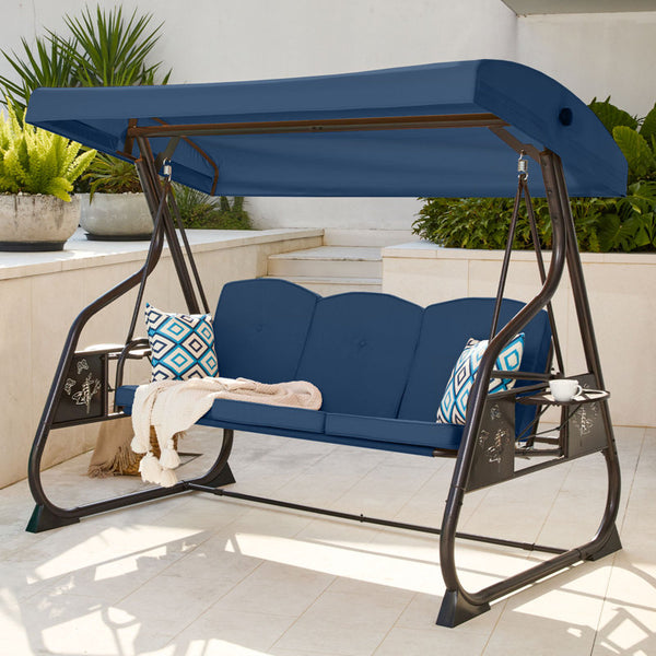800lbs Outdoor Patio Swing With Stand W/canopy & Adjustable Backrest