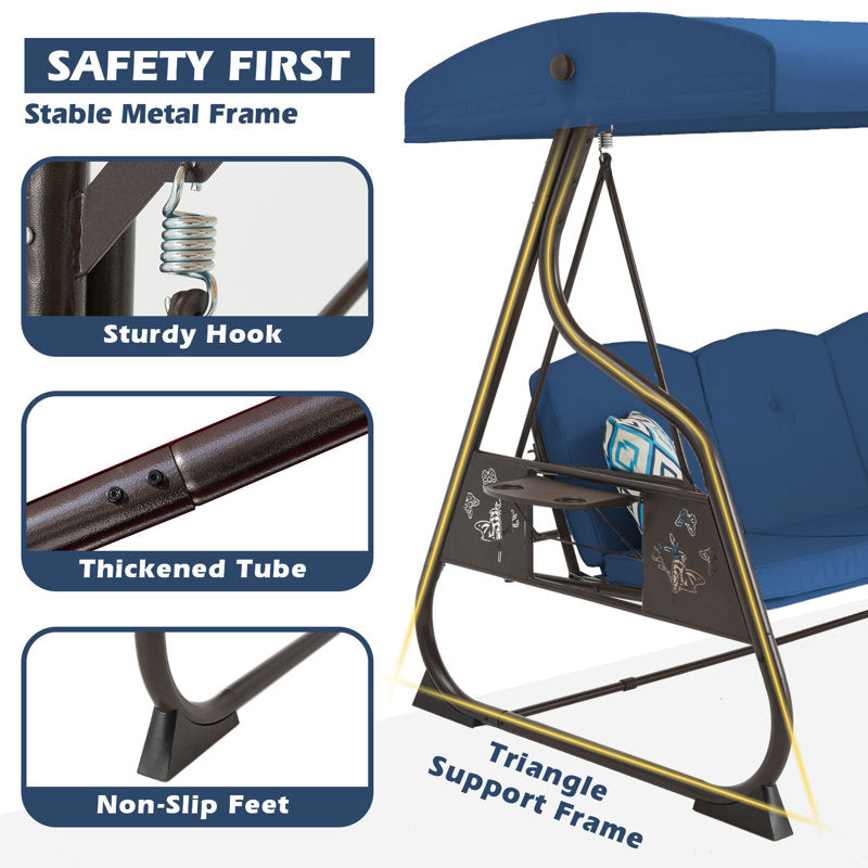 800lbs Outdoor Patio Swing With Stand W/canopy & Adjustable Backrest