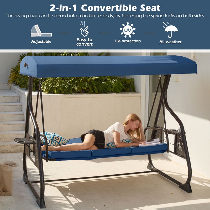 800lbs Outdoor Patio Swing With Stand W/canopy & Adjustable Backrest