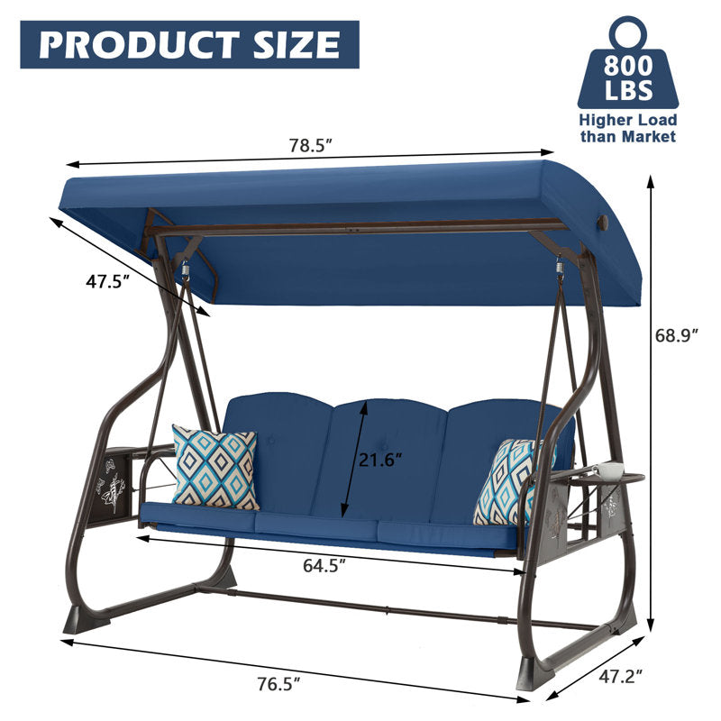 800lbs Outdoor Patio Swing With Stand W/canopy & Adjustable Backrest