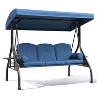 3-Seat Patio Porch Swing With Adjustable Canopy - Outdoor Swing Featuring Three-Position Backrest, Large Convertible 3-In-1 Swing Bed, Thickened Cushions, Pillows, And Cup Holders - Ideal For Porch, Backyard, Garden