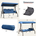 3-Seat Patio Porch Swing With Adjustable Canopy - Outdoor Swing Featuring Three-Position Backrest, Large Convertible 3-In-1 Swing Bed, Thickened Cushions, Pillows, And Cup Holders - Ideal For Porch, Backyard, Garden