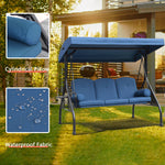 3-Seat Patio Porch Swing With Adjustable Canopy - Outdoor Swing Featuring Three-Position Backrest, Large Convertible 3-In-1 Swing Bed, Thickened Cushions, Pillows, And Cup Holders - Ideal For Porch, Backyard, Garden