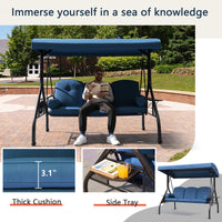 3-Seat Patio Porch Swing With Adjustable Canopy - Outdoor Swing Featuring Three-Position Backrest, Large Convertible 3-In-1 Swing Bed, Thickened Cushions, Pillows, And Cup Holders - Ideal For Porch, Backyard, Garden