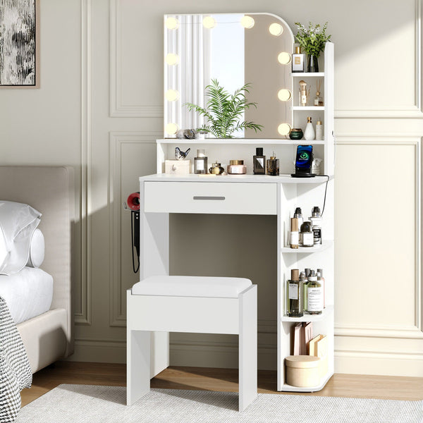 Makeup Vanity Set with Stool & Adjustable Brightness Light