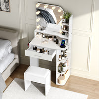 Makeup Vanity Set with Stool & Adjustable Brightness Light