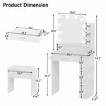 Makeup Vanity Set with Stool & Adjustable Brightness Light