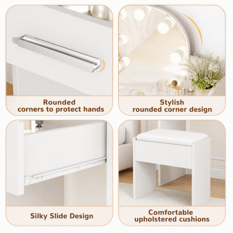 Makeup Vanity Set with Stool & Adjustable Brightness Light
