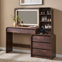 55 Inch Modern Large Vanity Desk with 5 Drawers & LED Mirror