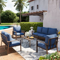 7-Person Outdoor Sofa Seating Group with Coffee Table – Modern Patio Furniture Set, Optional Propane Fire Pit