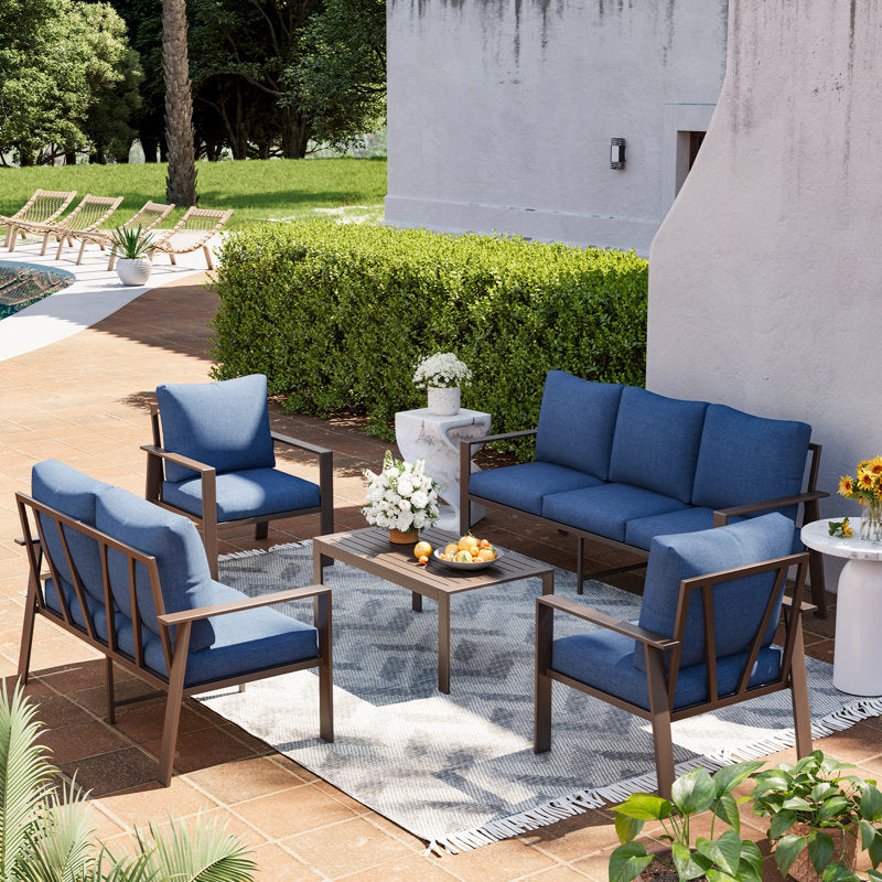 7-Person Outdoor Sofa Seating Group with Coffee Table – Modern Patio Furniture Set, Optional Propane Fire Pit