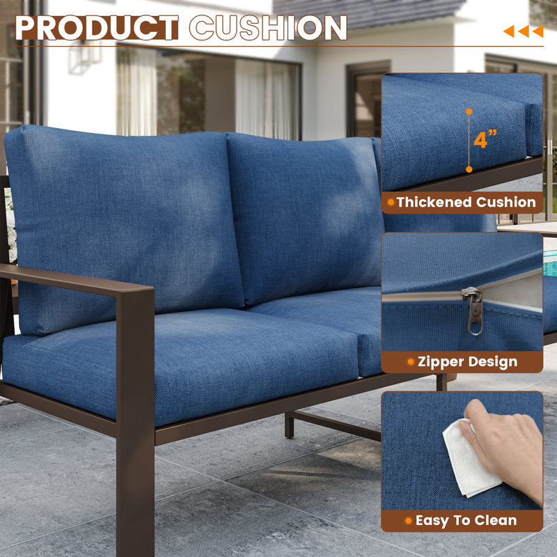 7-Person Outdoor Sofa Seating Group with Coffee Table – Modern Patio Furniture Set, Optional Propane Fire Pit