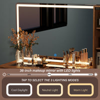 48 Inch Vanity Desk with HD Lighted Mirror & Glass Top