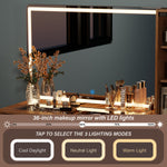 48 Inch Vanity Desk with HD Lighted Mirror & Glass Top
