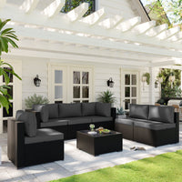 7-pieces Outdoor Rattan Wicker Sectional Seating Group With Cushions