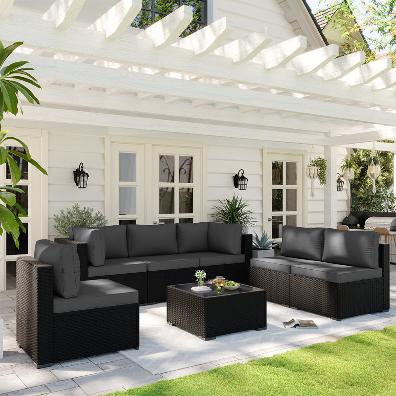 7-pieces Outdoor Rattan Wicker Sectional Seating Group With Cushions