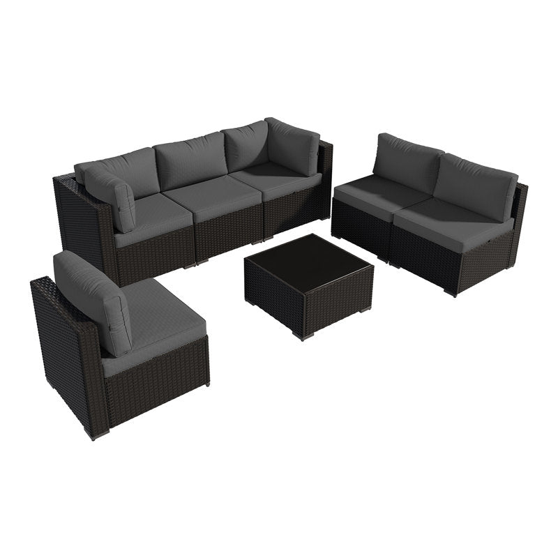 7-pieces Outdoor Rattan Wicker Sectional Seating Group With Cushions
