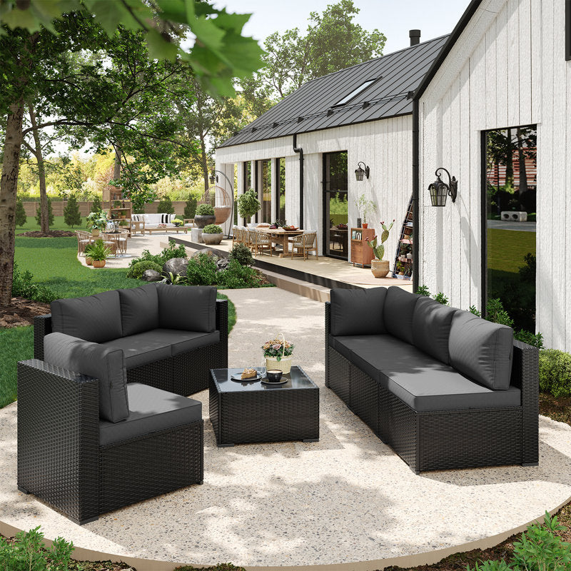 7-pieces Outdoor Rattan Wicker Sectional Seating Group With Cushions