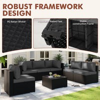 7-pieces Outdoor Rattan Wicker Sectional Seating Group With Cushions