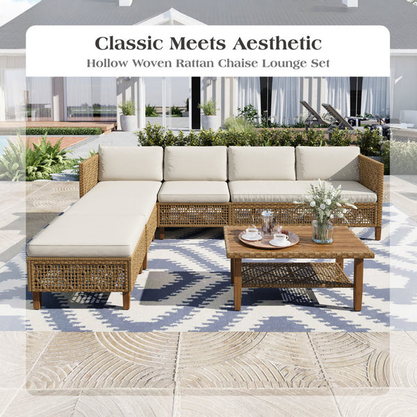 All-Weather Wicker Outdoor Patio Conversation Set with Acacia Wood Coffee