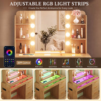 Vanity Desk with Mirror, RGB Drawer Lighting & 4 Drawers