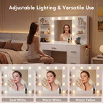 Vanity Desk with Mirror, LED Lights & 8 Drawers