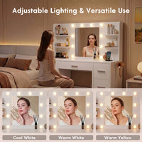 Vanity Desk with Mirror, LED Lights & 8 Drawers