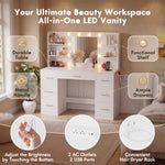 Vanity Desk with Mirror, LED Lights & 8 Drawers